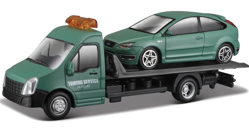 BBURAGO - 1:43 Camion de tractare + Ford Focus ST verde