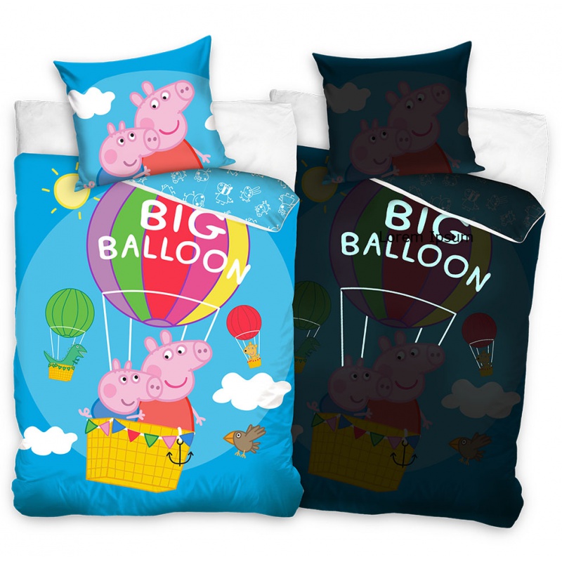 CARBOTEX - Cearșaf reversibile de bumbac PEPPA PIG Cearșaf Balloon, 140/200+70/90, PP211018B