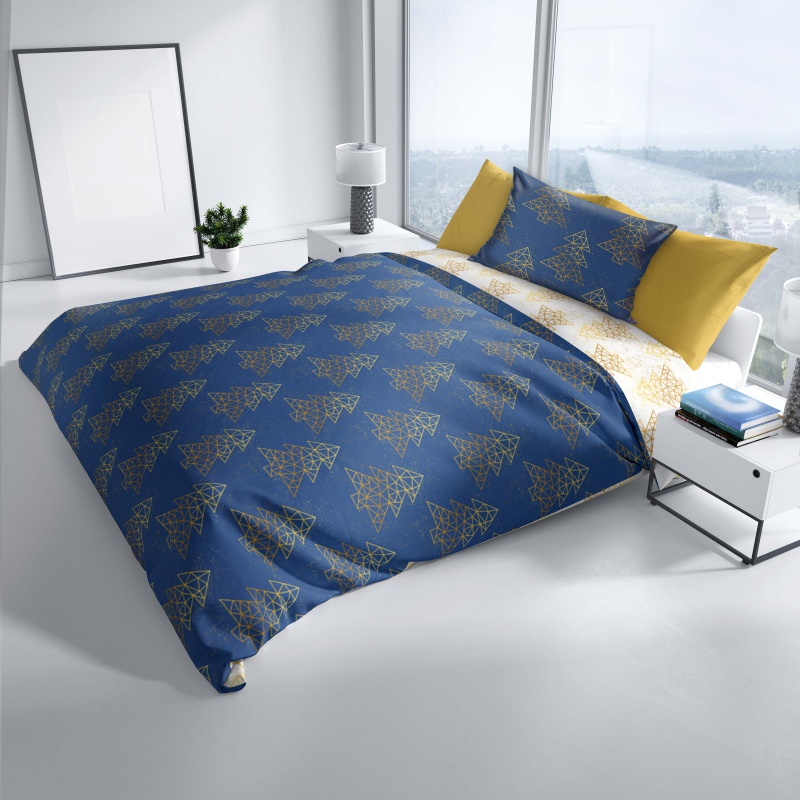 CARBOTEX - Păturică reversibilă de Crăciun din bumbac BLUE/GOLD, 140/200+70/90, ROT221047