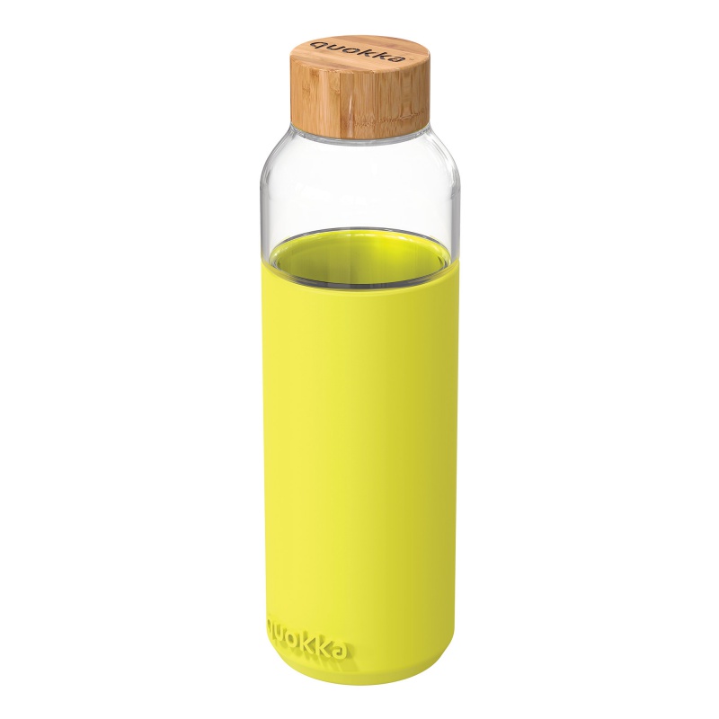 QUOKKA - FLOW Sticluță din sticlă cu suprafața siliconată NEON GREEN, 660ml, 40009