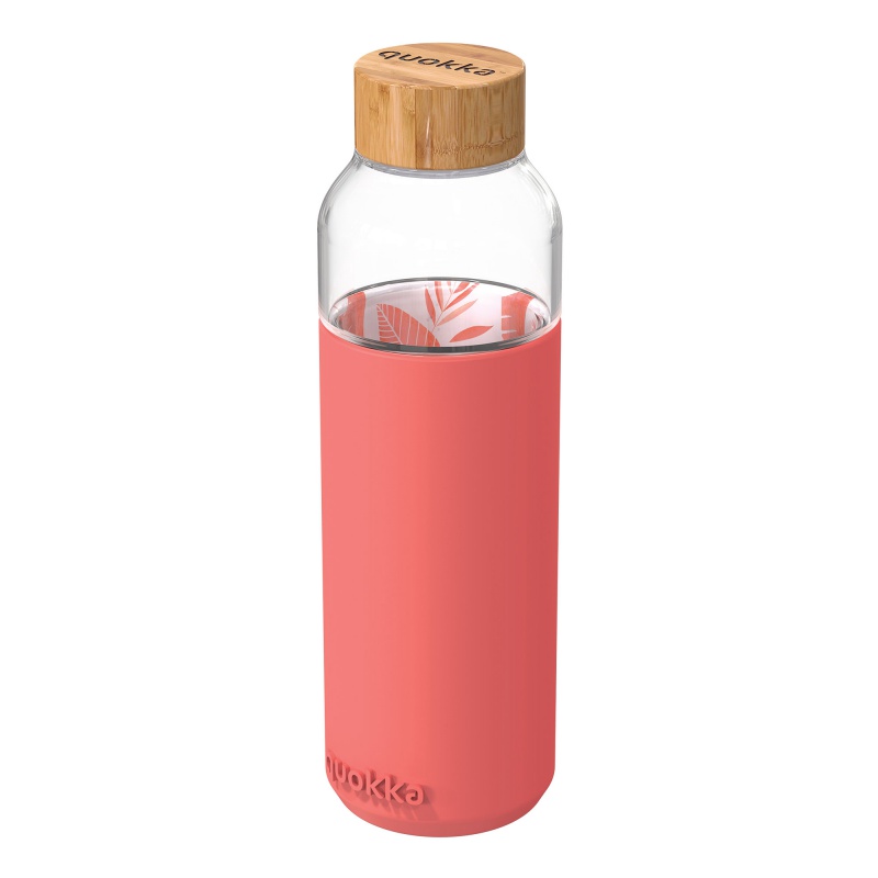 QUOKKA - FLOW Sticlă de sticlă cu suprafața siliconată PINK BOTANICAL, 660ml, 40006