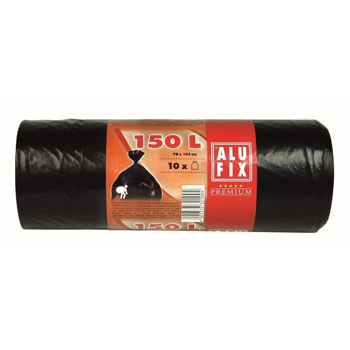 ALUFIX - Pungi de gunoi LDPE 150L / 10buc (78x105cm) negru 40 mic