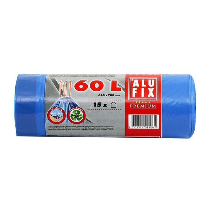 ALUFIX - Pungi de gunoi pentru retragere LDPE 60L / 15buc (64x70cm) albastru 27 mic