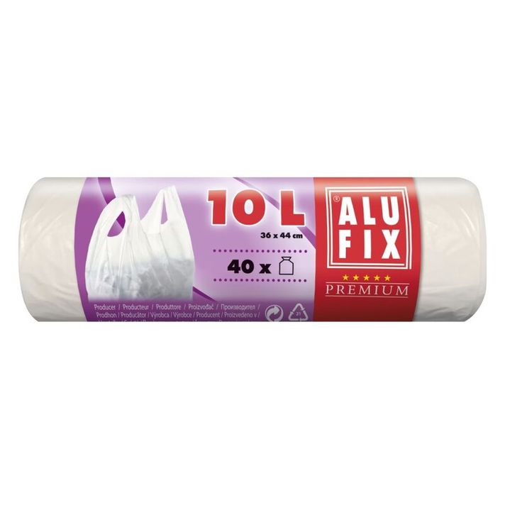 ALUFIX - Pungi de gunoi pentru legare HDPE 10L / 40buc (36x44+12cm) alb 10 mic