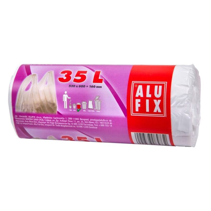 ALUFIX - Pungi de gunoi pentru legare HDPE 35L / 25buc (53x60+16cm) alb 10 mic