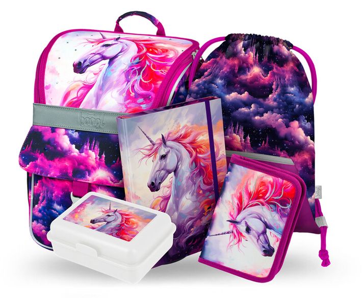 BAAGL - SET 5 Zippy Unicornul Regatul: ghiozdan, penar, sac, dosar, cutie