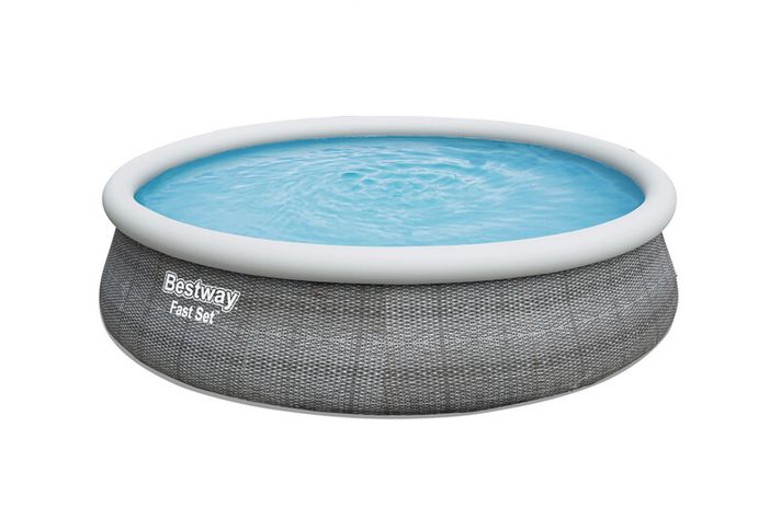 BESTWAY - Piscină supraterană rotundă Fast Set, filtrare cu cartuș, scări, tarpaulină, diametru 4,57 m, înălțime 1,07 m