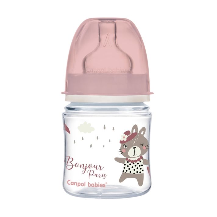 CANPOL BABIES - Sticlă cu gât larg Bonjour Paris 120 ml roz