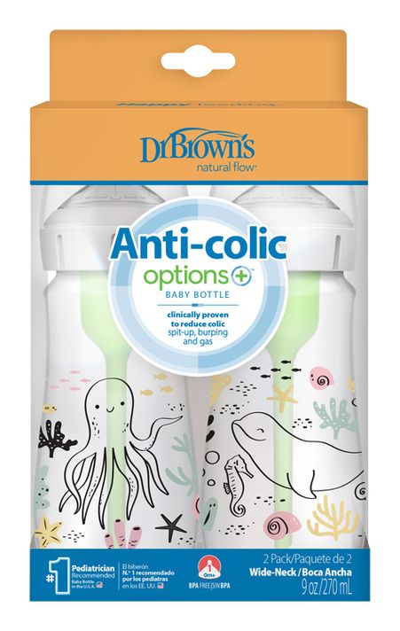 DR. BROWNS - Sticluță anticolică Options+ Wide Neck 2x270ml Plastic Ocean (WB92028)