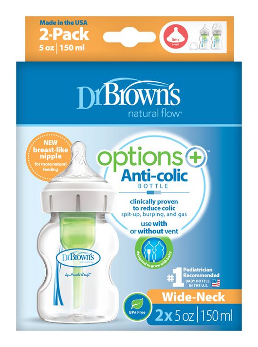 DR.BROWNS - Sticlă anticolică Opțiuni+ gât larg 2x150ml plastic (WB52600)