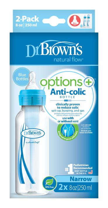 DR.BROWNS - Sticlă anticolică Opțiuni+ îngustă 2x250ml plastic albastru (SB82405)