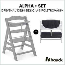 HAUCK - Alpha+ set 2în1 scaun din lemn, gri + Melange charcoal