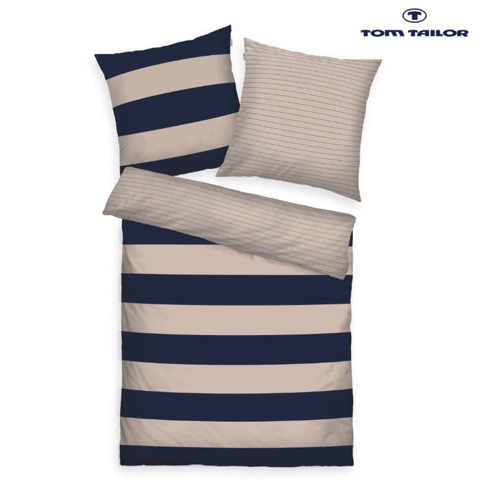 HERDING - TOM TAILOR Lenjerie de pat Bold Stripes 70x90cm / 140x200cm Dark Navy/ Sunny Sand