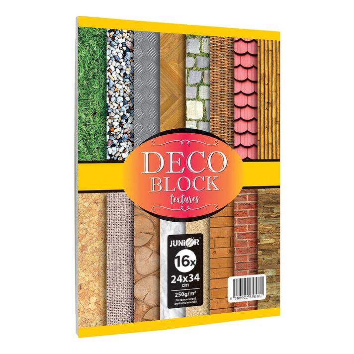 JUNIOR - Dosar hârtie decorativă (desene) DECO BLOCK 16 coli / 16 modele, 250g/m2