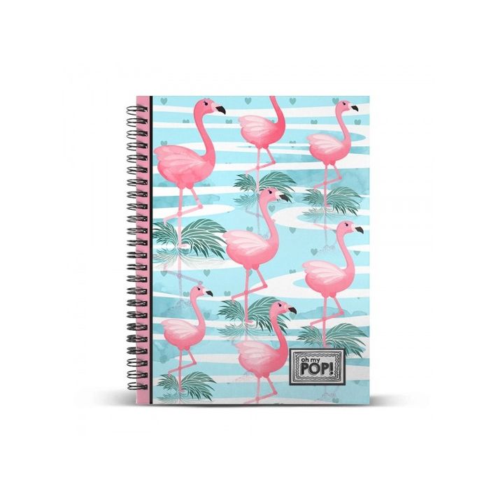 KARACTERMANIA - Carnet cu spirală A4, OHMYPOP Flamingos, 160 file, pătrățele