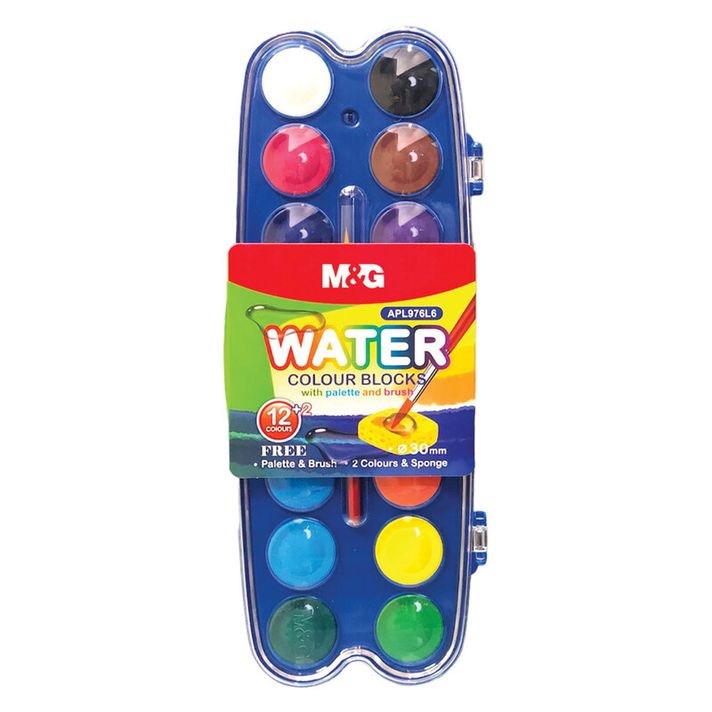 M&G - Culori de apă 12+2 de culori (30 mm) + paletă și pensulă