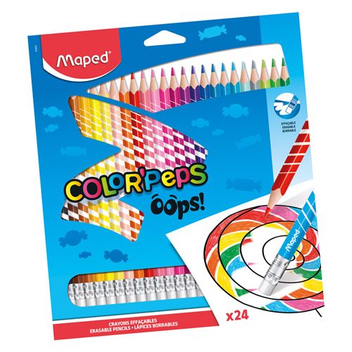 MAPED - Creioane colorate triunghiulare "COLOR'PEPS OOPS"cu gumă set de 24 buc