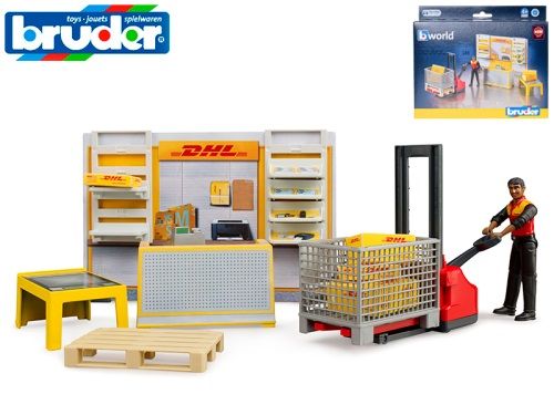 MIKRO TRADING - Bruder DHL magazin cu stivuitor 4+ în cutie