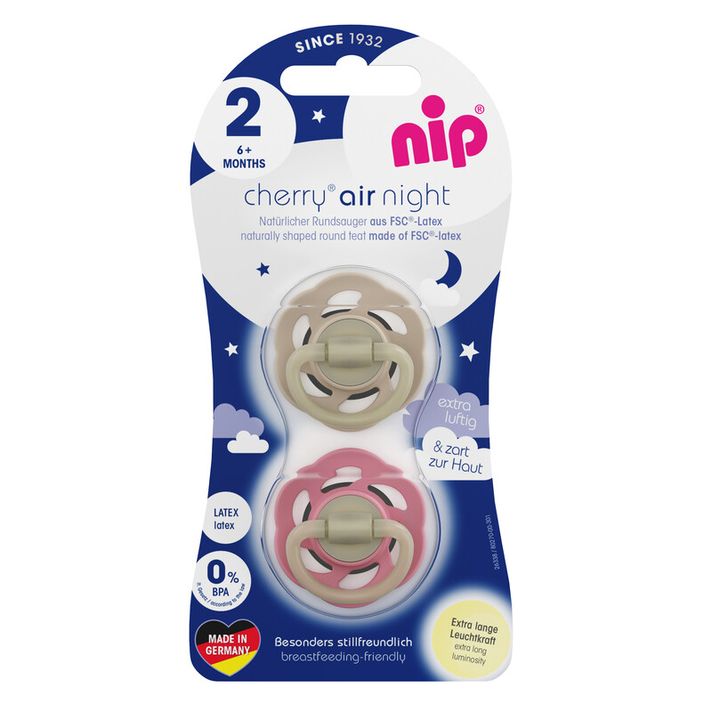 NIP - CHERRY air night suzetă cauciuc, 6,lu+, 2buc, brown/red