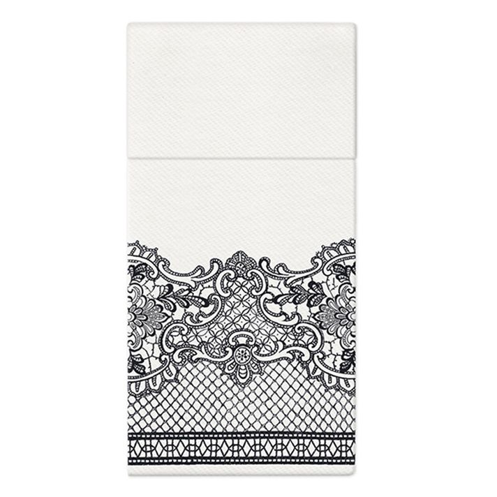 PAW - Pungi pentru tacâmuri AIRLAID 40x40 cm Royal Lace black, 25 buc/pachet