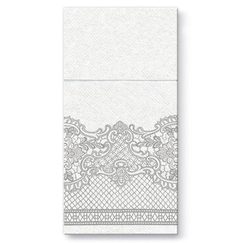 PAW - Pungi pentru tacâmuri AIRLAID 40x40cm Royal Lace Silver, 25 buc/pachet