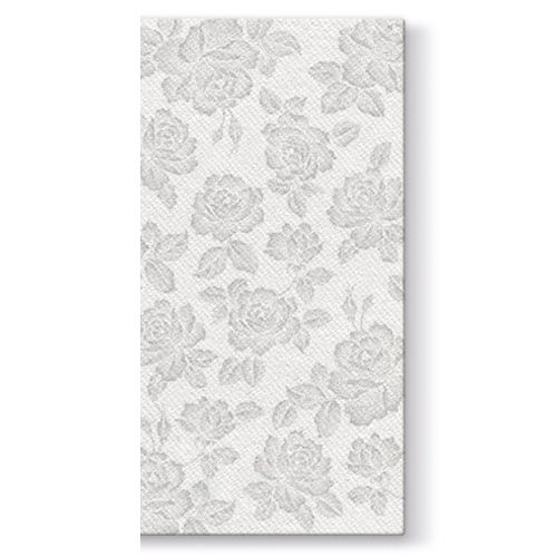 PAW - Pungi pentru tacâmuri AIRLAID 40x40cm Subtle Roses Silver, 25 buc/pachet