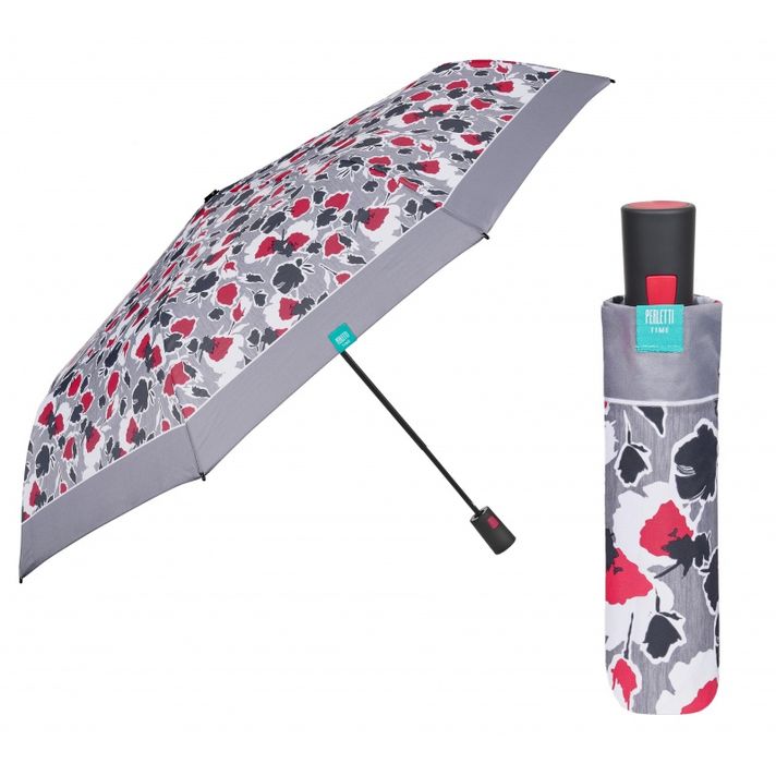 PERLETTI - Umbrelă automată pliabilă femei Floreale / margine roție, 26308