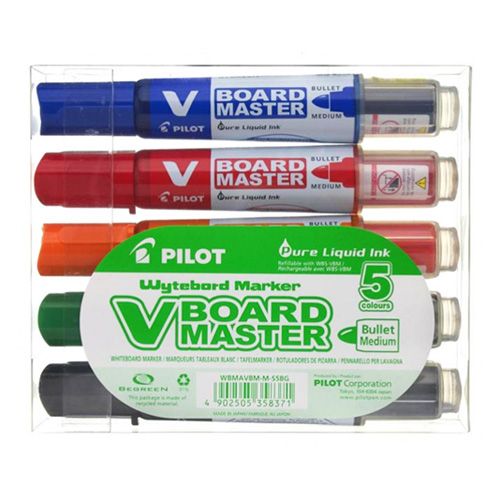 PILOT - Marker pentru tablă, 2,3 mm, conic, "V-Board Master", set 5 buc