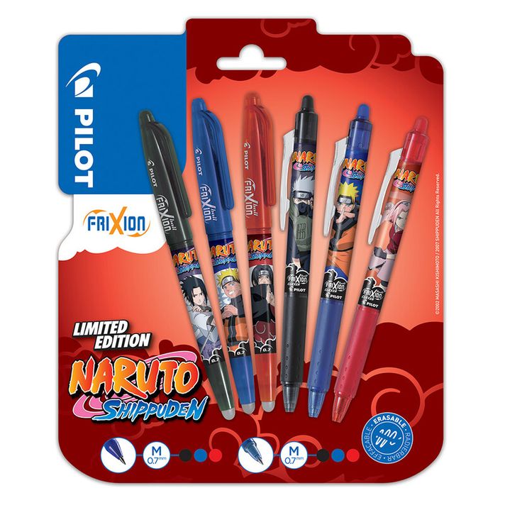 PILOT - Roller cauciuc Frixion Ball + Clicker Naruto, vârf 0,35 mm - set de 6 bucăți