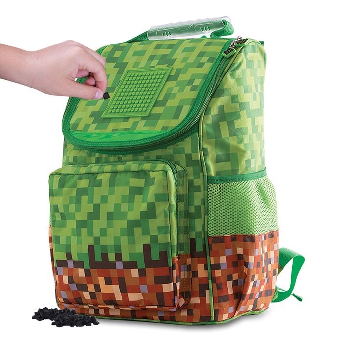 PIXIE CREW - Rucsac scolar Minecraft Verde-maro cu panou mic