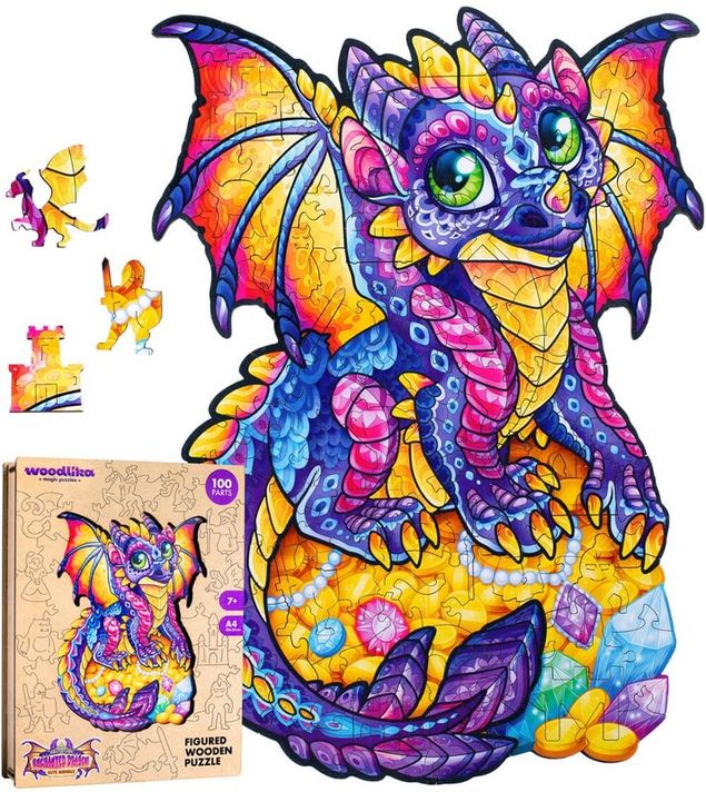 PUZZLER - Puzzle color din lemn - Dragon fermecat