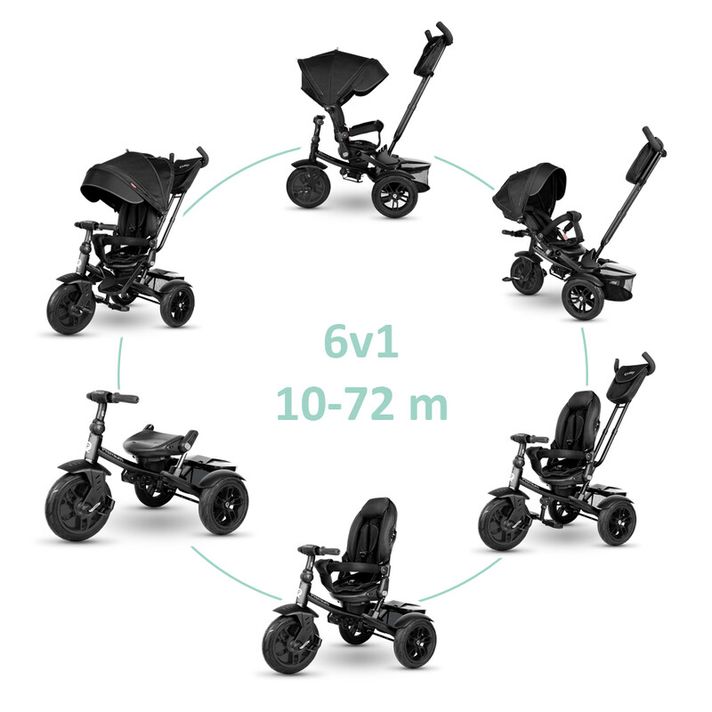 QPLAY - Tricicletă Premium Black, 6in1, varsta 10-72 luni