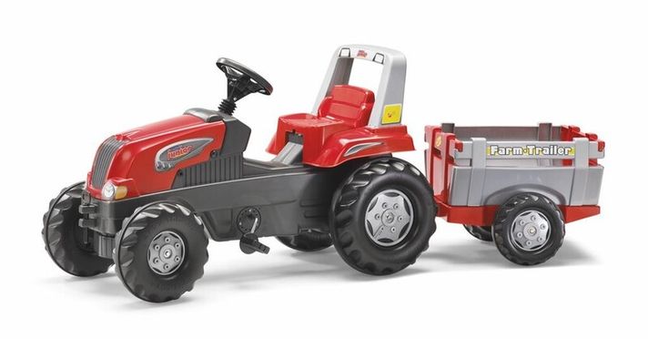 ROLLYTOYS - Tractor cu pedale Rolly Junior RT cu remorcă, roșu-gri