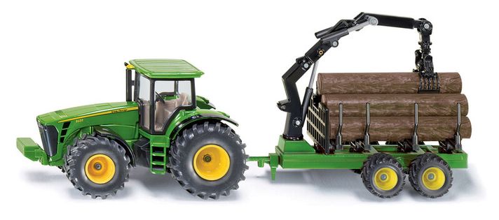 SIKU - Farmer - Tractor John Deere cu remorcă forestieră, 1:50