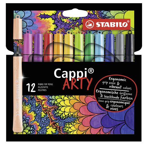 STABILO - Marker din fibră cu inel pentru capac - Cappi -ARTY- pachet de 12 bucăți