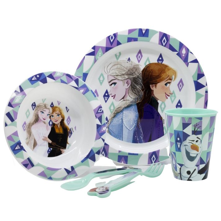 STOR - Veselă din plastic pentru copii, DISNEY FROZEN Micro, farfurie, castron, ceașcă, tacâmuri, 74250