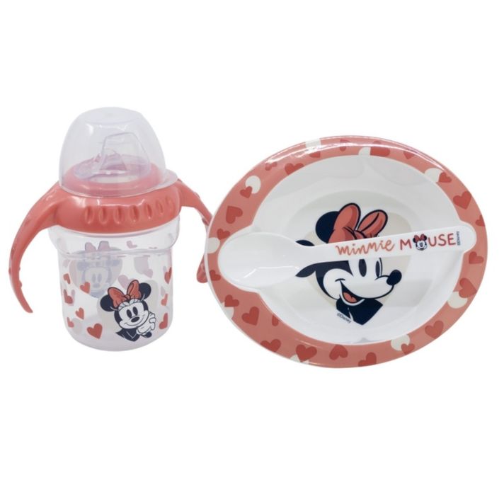 STOR - Seturi de luat masa Minnie Mouse - SET 3 buc (cană 250ml, farfurie și lingură), 10707