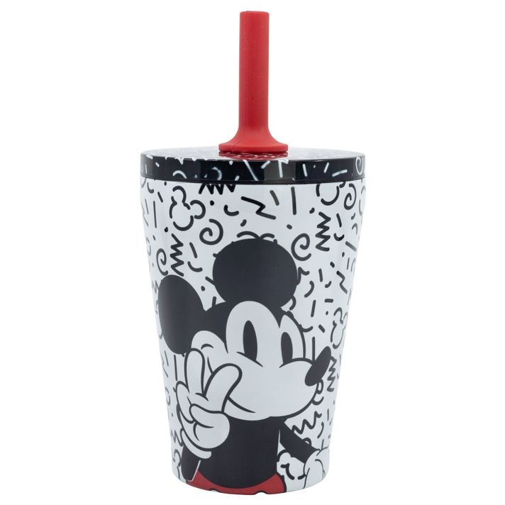 STOR - Pahar termo din oțel inoxidabil cu pai din silicon MICKEY MOUSE, 360ml, 74398