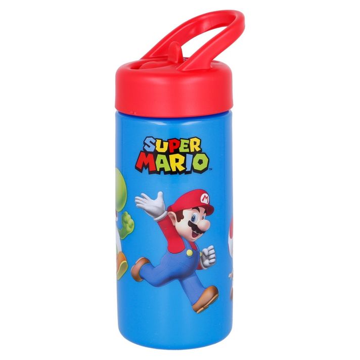 STOR - Sticlă de plastic cu pai extensibil SUPER MARIO, 410ml, 21401