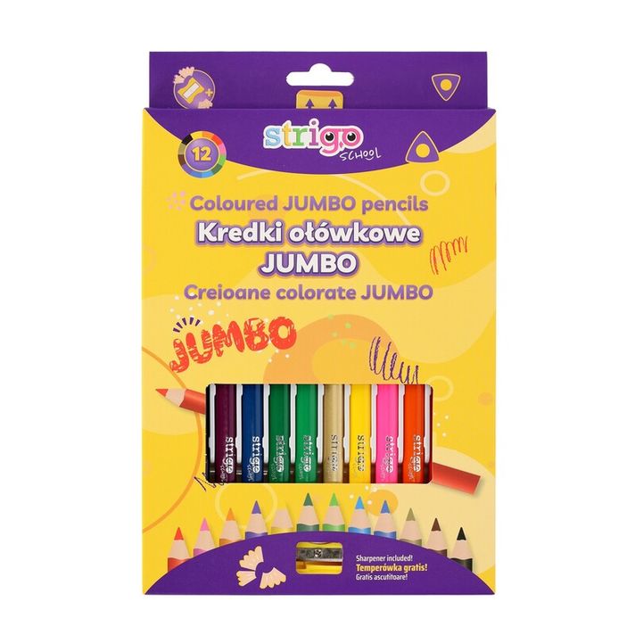 STRIGO - Creioane colorate triunghiulare JUMBO 12 buc