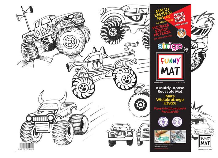 STRIGO - Covoraș desen FUNNY MAT - Monster trucks + creioane colorate