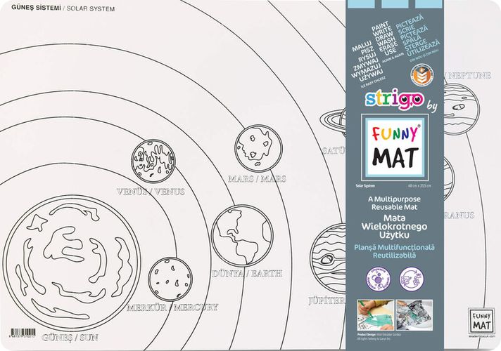 STRIGO - Covoraș desen FUNNY MAT - Sistem solar + creioane colorate