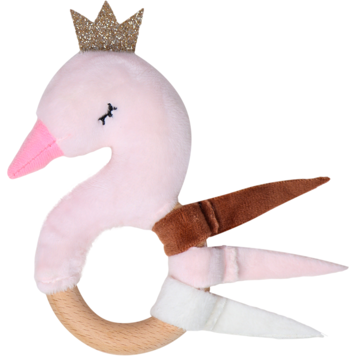 TRYCO - Teether cu un inel de lemn - Swan Ivy