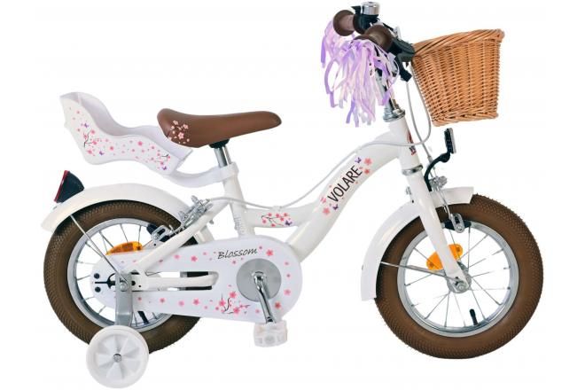 VOLARE - Bicicleta pentru copii Blossom - Fete - 12 inch - Alb - Două frâne de mână