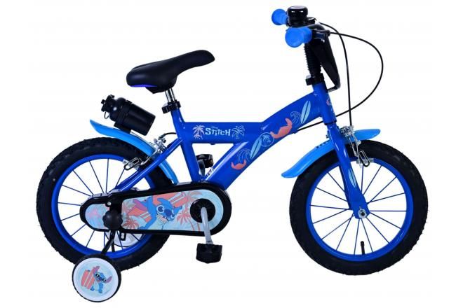 VOLARE - Bicicletă Disney Stitch pentru copii - Băieți - 14 inch - Albastru - Două frâne de mână