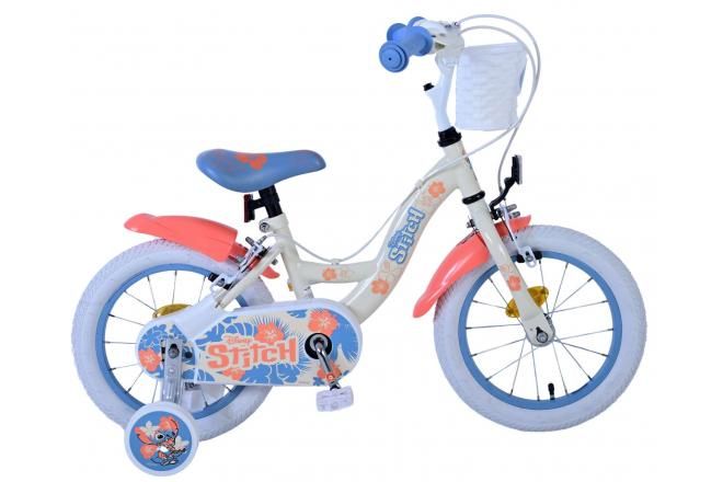 VOLARE - Bicicleta pentru copii Disney Stitch - Fete - 14 inch - Crem Coral Albastru - Două frâne de mână