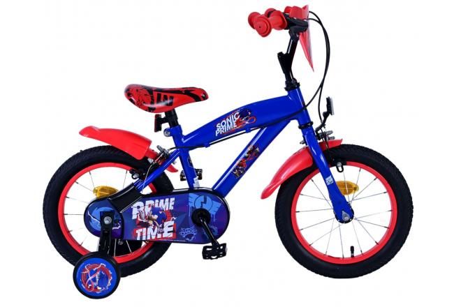 VOLARE - Bicicleta pentru copii Sonic Prime - Băieți - 14 inch - Albastru/Roșu - Două frâne de mână