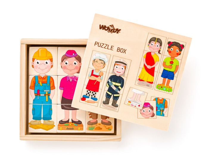 WOODY - Puzzle Oameni și profesii din toată lumea într-o cutie cadou