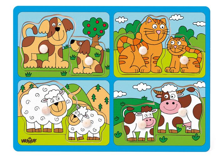 WOODY - Puzzle pentru cei mici cu manere - animale domestice cu puieți