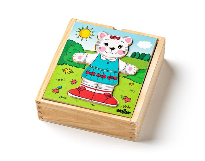 WOODY – Puzzle dulap pentru haine Pisică, 18 piese